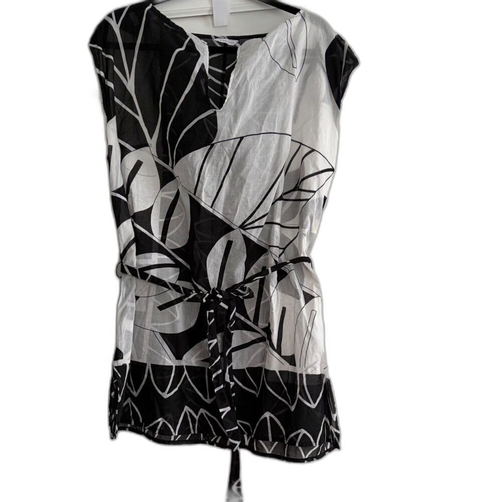 Trina Turk FLORENCE 100% Cotton Tunic Dress Shift L Black White Resortwear Beach